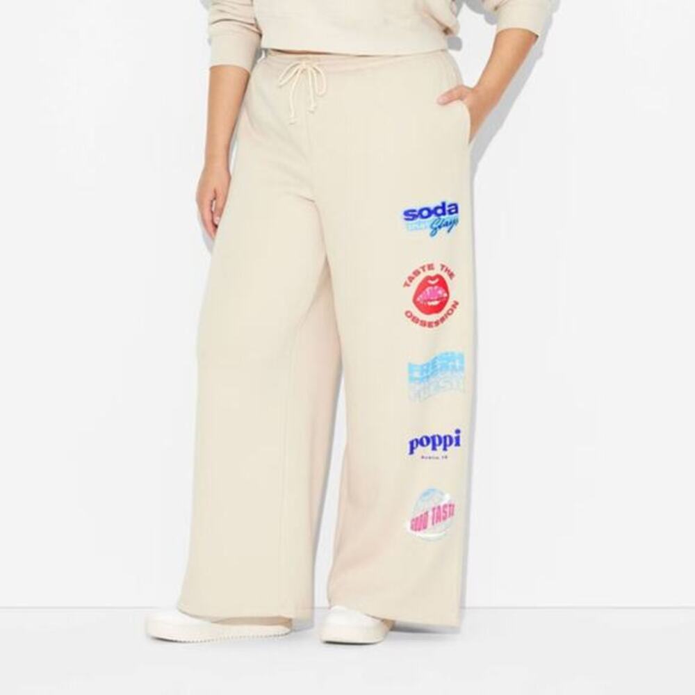 Adult Poppi Stay Juicy Sweatpants Wide Leg Graphic Lounge Pants Beige‎ 1X